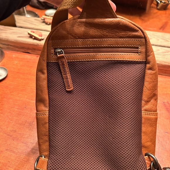 Spikes and sparrow leather, small one shoulder sling backpack Brandy Brown - Picture 3 of 8